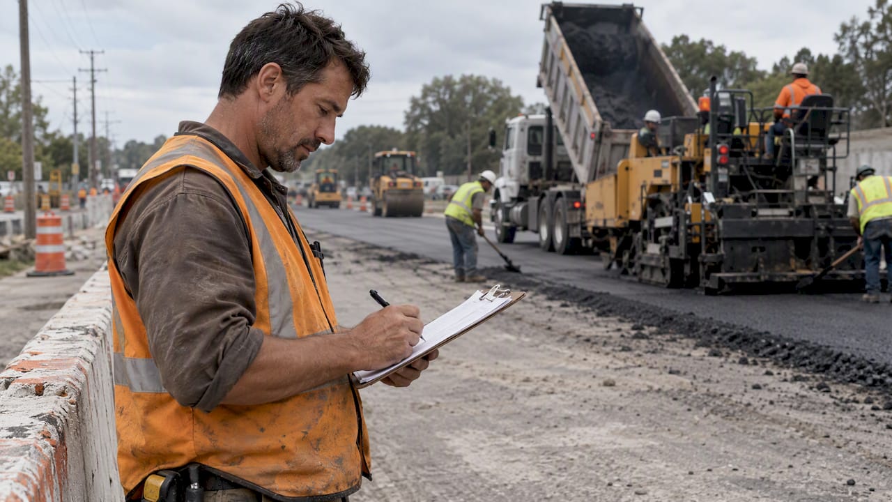 Foreman records a construction shift log