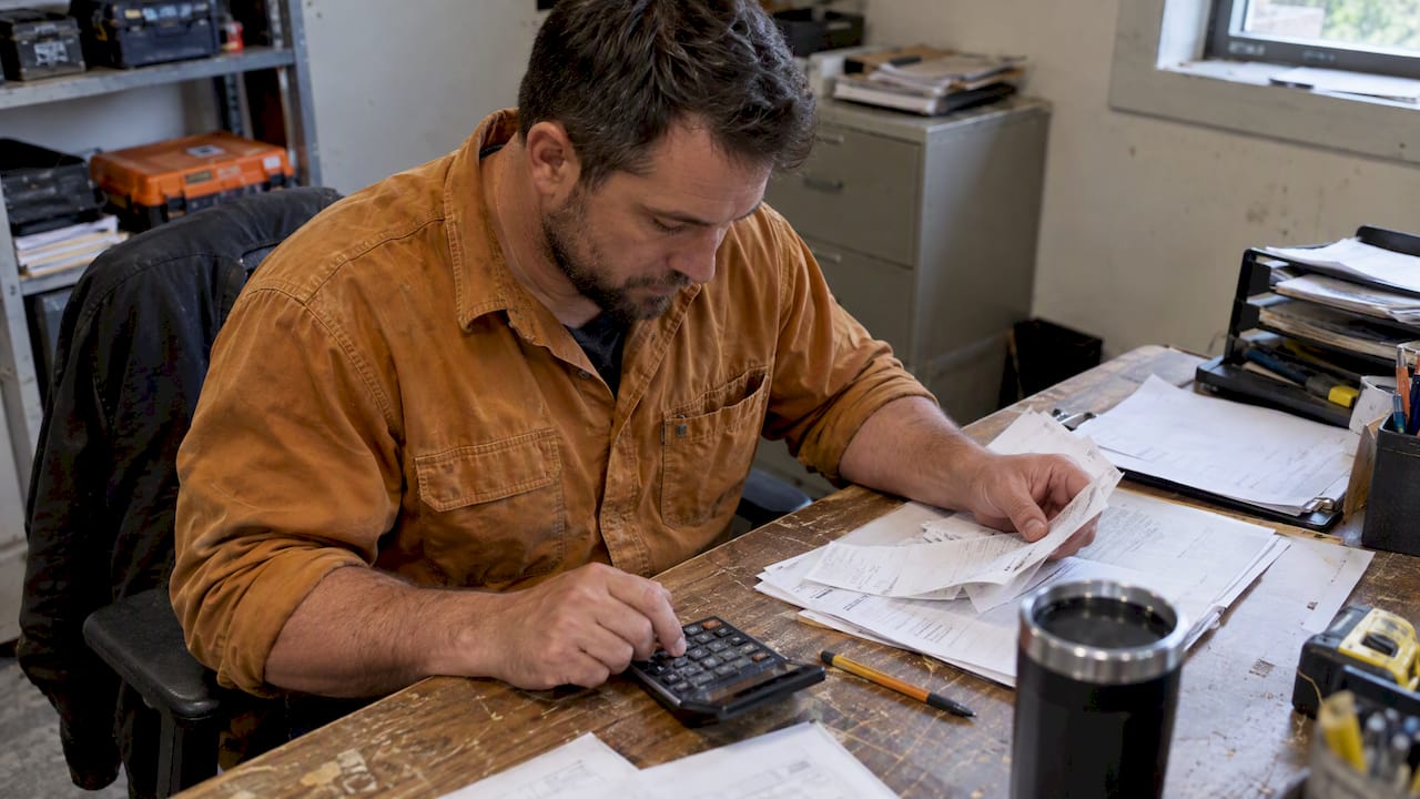 Contractor calculating a construction job estimate