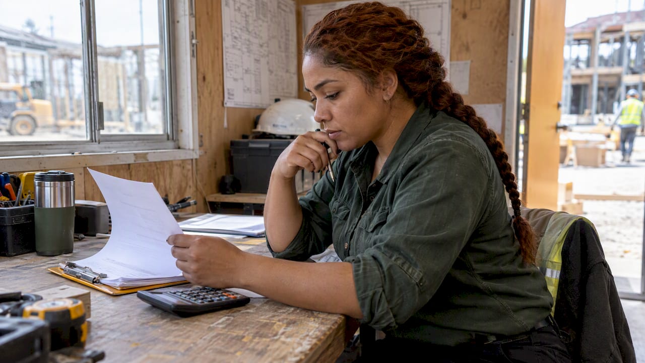 Contractor reviewing a construction payment invoice
