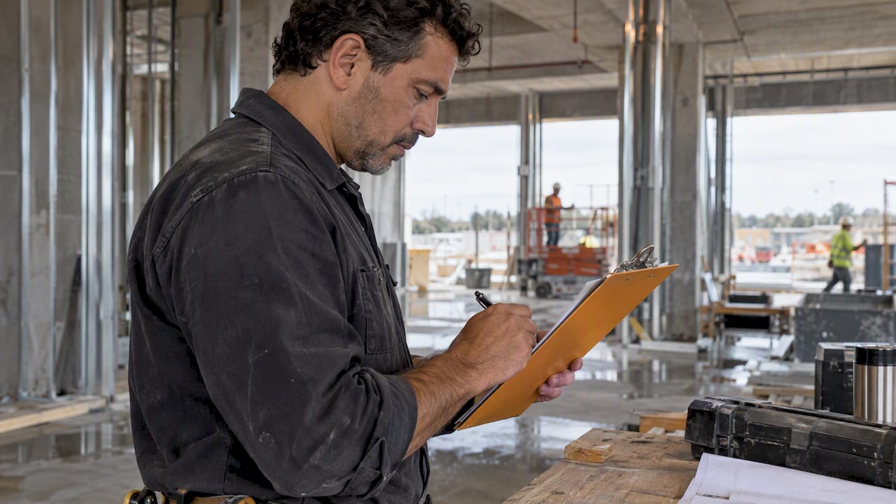 Foreman recording a daily construction report